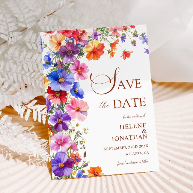 Reserve A Data Casamento de Jardim de Flores Silvestres Elegante  (Elegant Boho Chic Wildflower Garden Wedding Save The Date)
