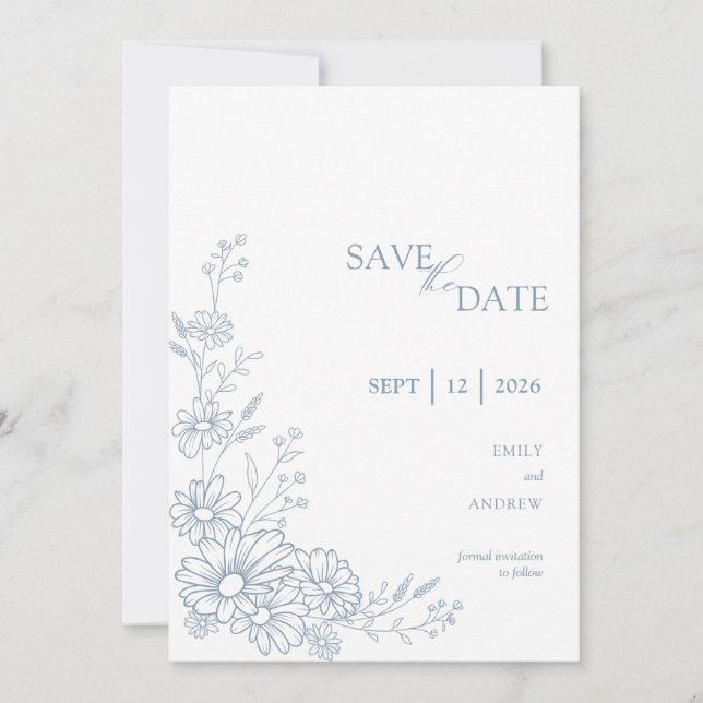 Reserve A Data Casamento de Jardim de Margaridas Botânicas Azul E (Frente)