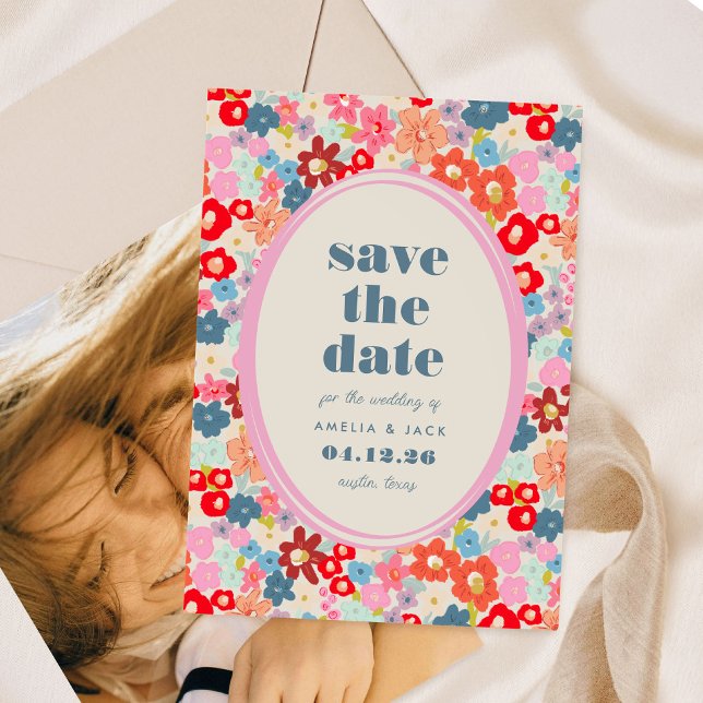 Reserve A Data Casamento de Jardim Floral de Joy Bold Bright (Blooming Joy Bold Bright Floral Garden Wedding Save The Date)