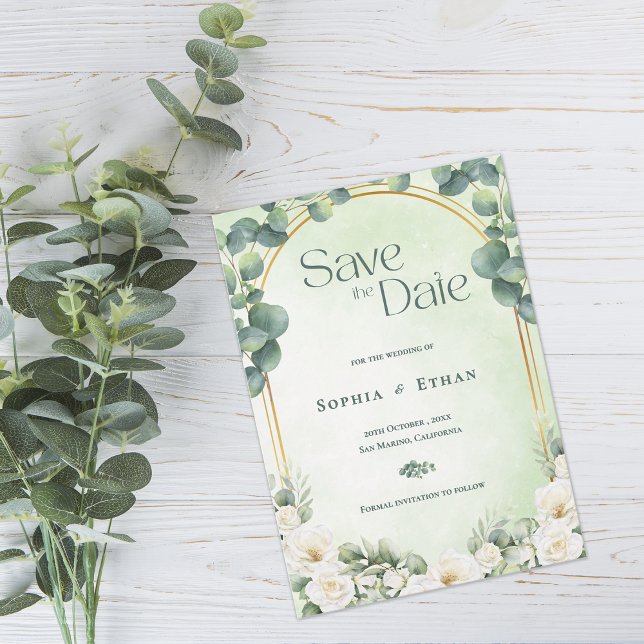 Reserve A Data Casamento de Jardim Verde Sálvia Eucalipto Botânic (Botanical Eucalyptus Sage Green Garden Wedding Save The Date)
