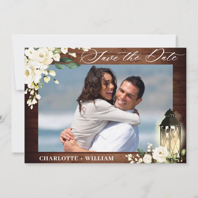 Reserve A Data Casamento de Lanterna de Aquarela Rústica Rosas Br (Frente)