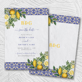 Reserve A Data Casamento de limão-Azulejo Amarelo-Branco-Azul do 