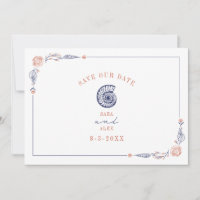 Casamento de Linha Art Seashell Vermelho e Blue Ru