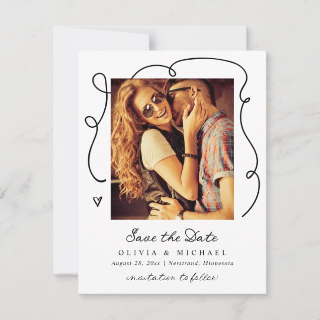 Reserve A Data Casamento de Linhas Onduladas Escrita Simples Mode (Frente)