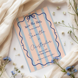 Reserve A Data Casamento de Listra Retro Arco Azul Moldura Ondula