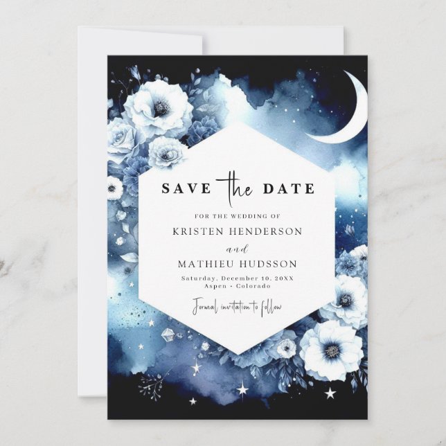 Reserve A Data Casamento de Lua Elegante de Aquarela (Frente)