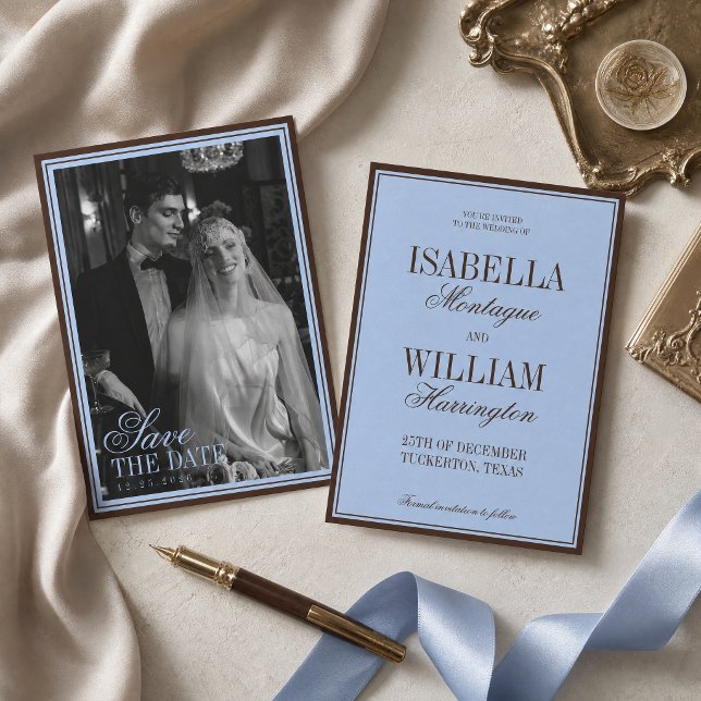 Reserve A Data Casamento de Luxo Azul e Marrom Dinheiro Antigo (Criador carregado)