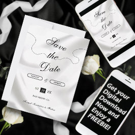 Reserve A Data Casamento de Luxo Branco Moderno Simples, Script E