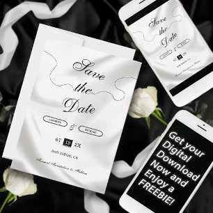 Reserve A Data Casamento de Luxo Branco Moderno Simples, Script E