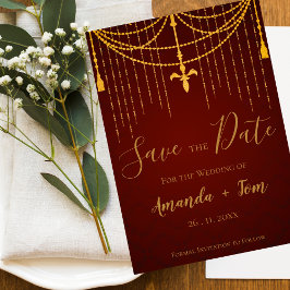 Reserve A Data Casamento de luxo Dourado e Vermelho Elegante