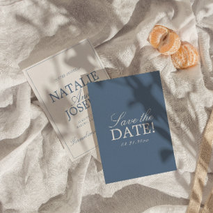 Reserve A Data Casamento de Luxo Retro Azul e Branco Antigo
