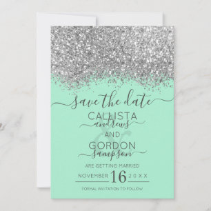 Reserve A Data Casamento de Luxo Silver Neo Mint Glitter Confetti
