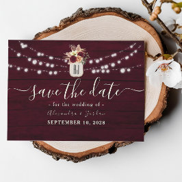 Reserve A Data Casamento de Luzes Florais Rustic Wood Burgundy