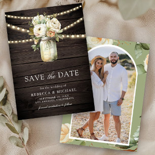 Reserve A Data Casamento de Madeira com Mason Jar Photo Roses Bra