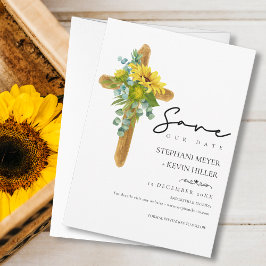 Reserve A Data Casamento de Madeira Rústica Chic Boho Sunflower C