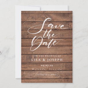 Reserve A Data Casamento de madeira rústica com letra elegante
