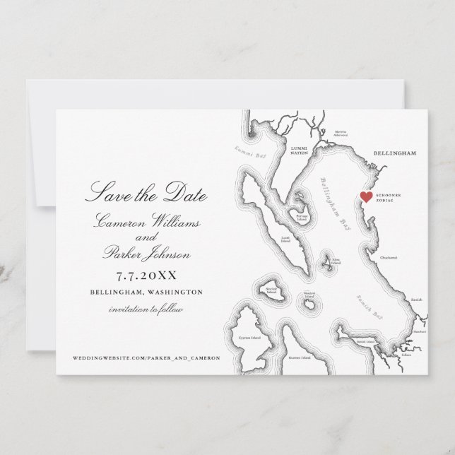 Reserve A Data Casamento de Mapa do Schooner Zodiac Bellingham Ba (Frente)