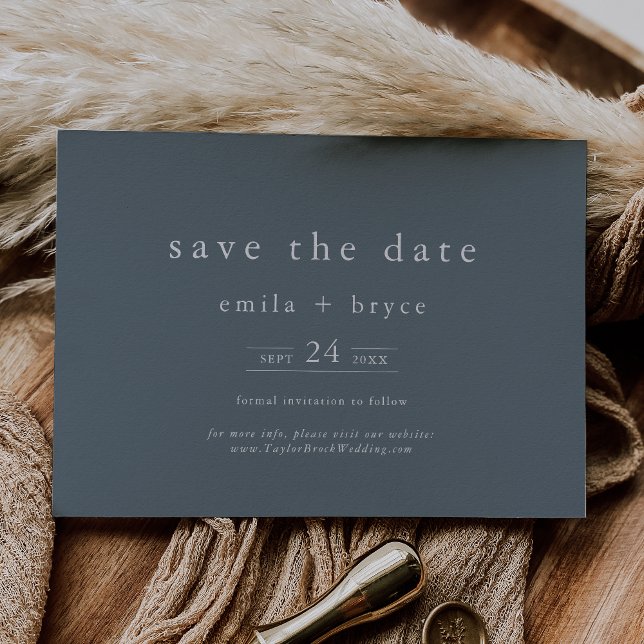 Reserve A Data Casamento de Marinho Mínimo Rústico com Dusty Blue (EMELIA Navy Rustic Minimal Dusty Blue Boho Wedding Save The Date)