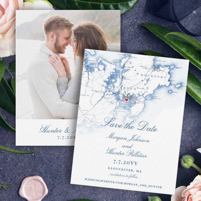 Reserve A Data Casamento de Marinhos Elegante de Gloucester MÃE (These Gloucester, MA map save the dates are perfect for your destination wedding to Cape Ann)