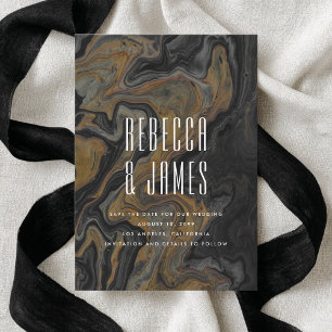 Reserve A Data Casamento de Mármore Negro Dourado Elegante Abstra