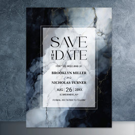 Reserve A Data Casamento de Mármore Preto e Cinza Salve a Data