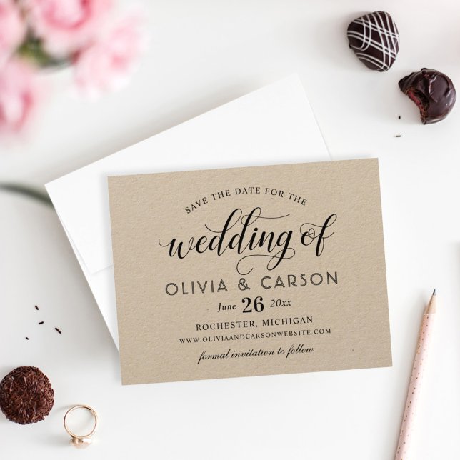 Reserve A Data Casamento de Modern Kraft e Script Negro (Criador carregado)