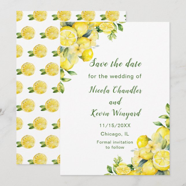 Reserve A Data Casamento de Moldura de Lemon Greenery (Frente/Verso)
