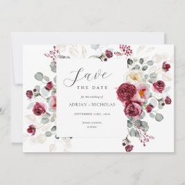 Reserve A Data Casamento de Moldura Floral Blush & Burgundy