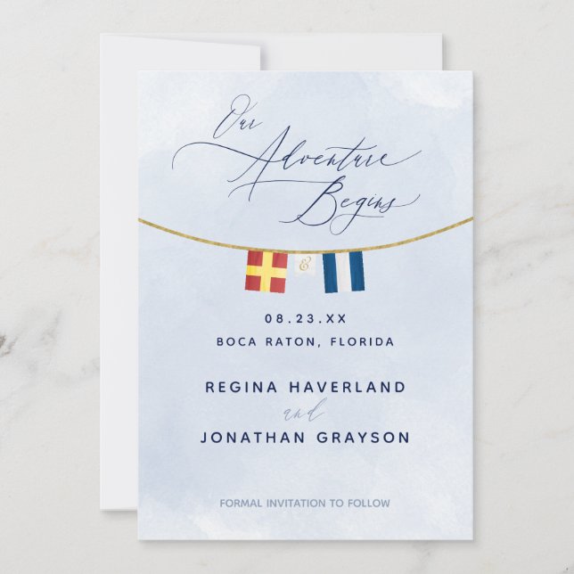 Reserve A Data Casamento de Monograma com Sinalizador Marítimo Ná (Frente)