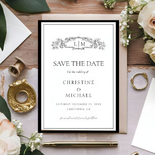 Reserve A Data Casamento de monograma da crista botânica Elegante