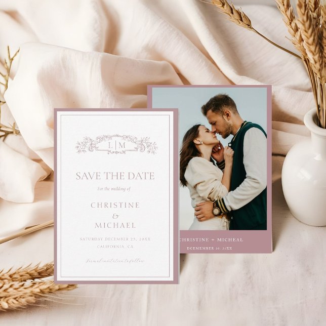 Reserve A Data Casamento de monograma da crista botânica Mauve &  (Criador carregado)