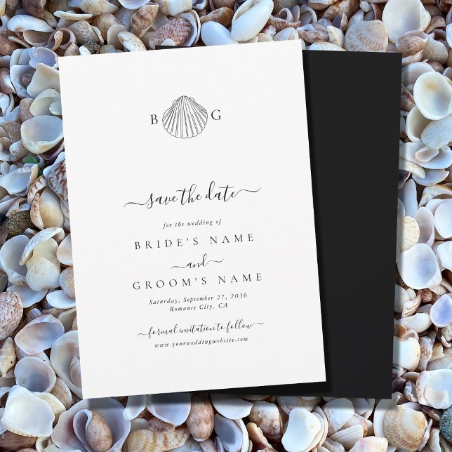 Reserve A Data Casamento de Monograma de Clam Seashell Minimalist (Minimalist Clam Seashell Monogram Wedding Save The Date)