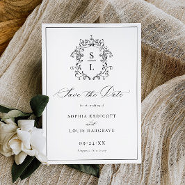 Reserve A Data Casamento de Monograma de Crista Barroca Elegante