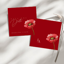 Reserve A Data Casamento de Monograma de Papoula Vermelha Elegant