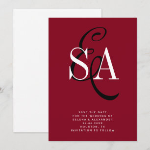 Reserve A Data Casamento de Monograma de Script Elegante Vermelho