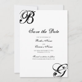 Reserve A Data Casamento de Monograma de Script Preto e Branco