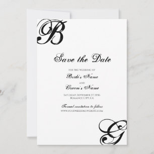 Reserve A Data Casamento de Monograma de Script Preto e Branco