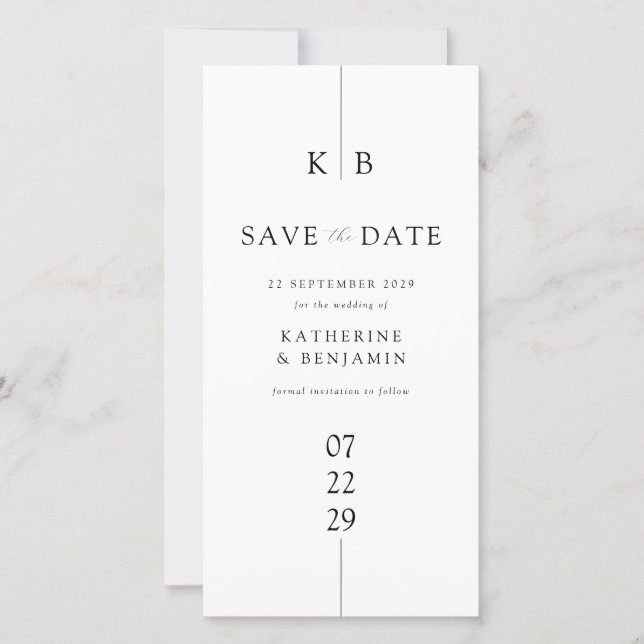 Reserve A Data Casamento de Monograma Elegante Branco Moderno (Frente)