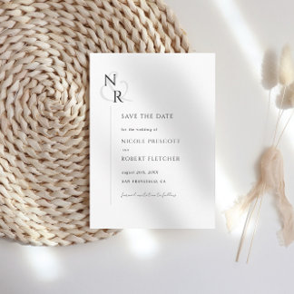 Reserve A Data Casamento de Monograma Elegante Moderno Negro e Br