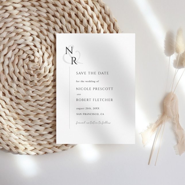 Reserve A Data Casamento de Monograma Elegante Moderno Negro e Br (Criador carregado)