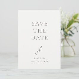 Reserve A Data Casamento de Monograma em Script Cinza Elegante