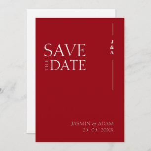 Reserve A Data Casamento de Monograma Minimalista Vermelho Elegan
