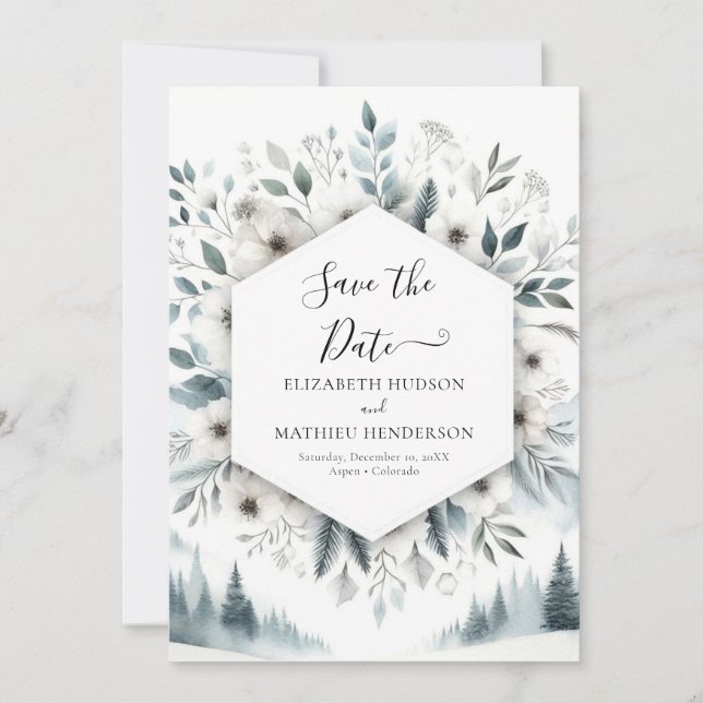 Reserve A Data Casamento de Montanha Mínima de Aquarela (Frente)