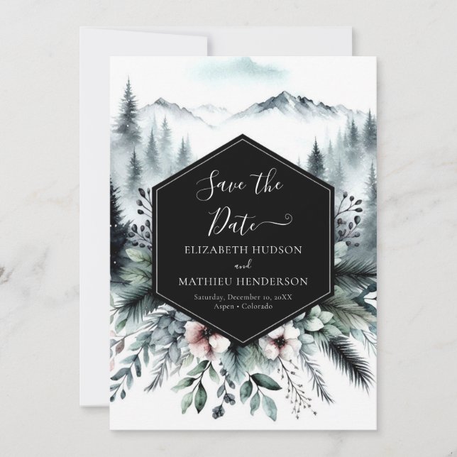 Reserve A Data Casamento de Montanha Modern Watercolor (Frente)