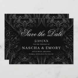 Reserve A Data Casamento de Moody Damask preto Elegante