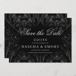 Reserve A Data Casamento de Moody Damask preto Elegante