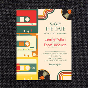 Reserve A Data Casamento de música de cassete colorida retrô
