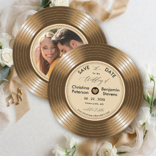 Reserve A Data Casamento de Músico de Vinil LP Dourado Vintage 2