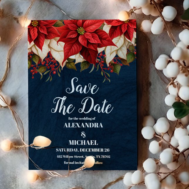 Reserve A Data Casamento de Natal Floral do Marinho Rustic Poinse (Criador carregado)