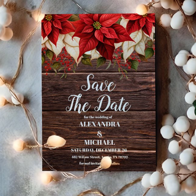 Reserve A Data Casamento de Natal Floral Rustic Wood Poinsettia (Criador carregado)